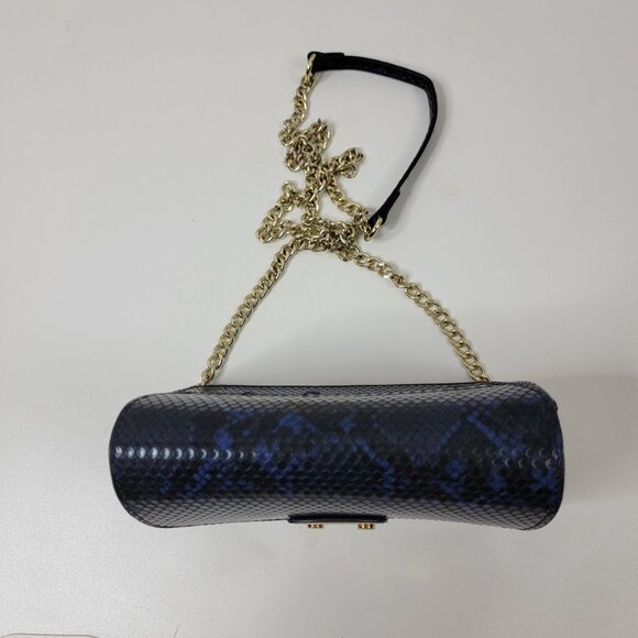 BCBG Faux Snakeskin Crossbody Bag – Blue & Black with Gold Chain - Picture 6 of 11